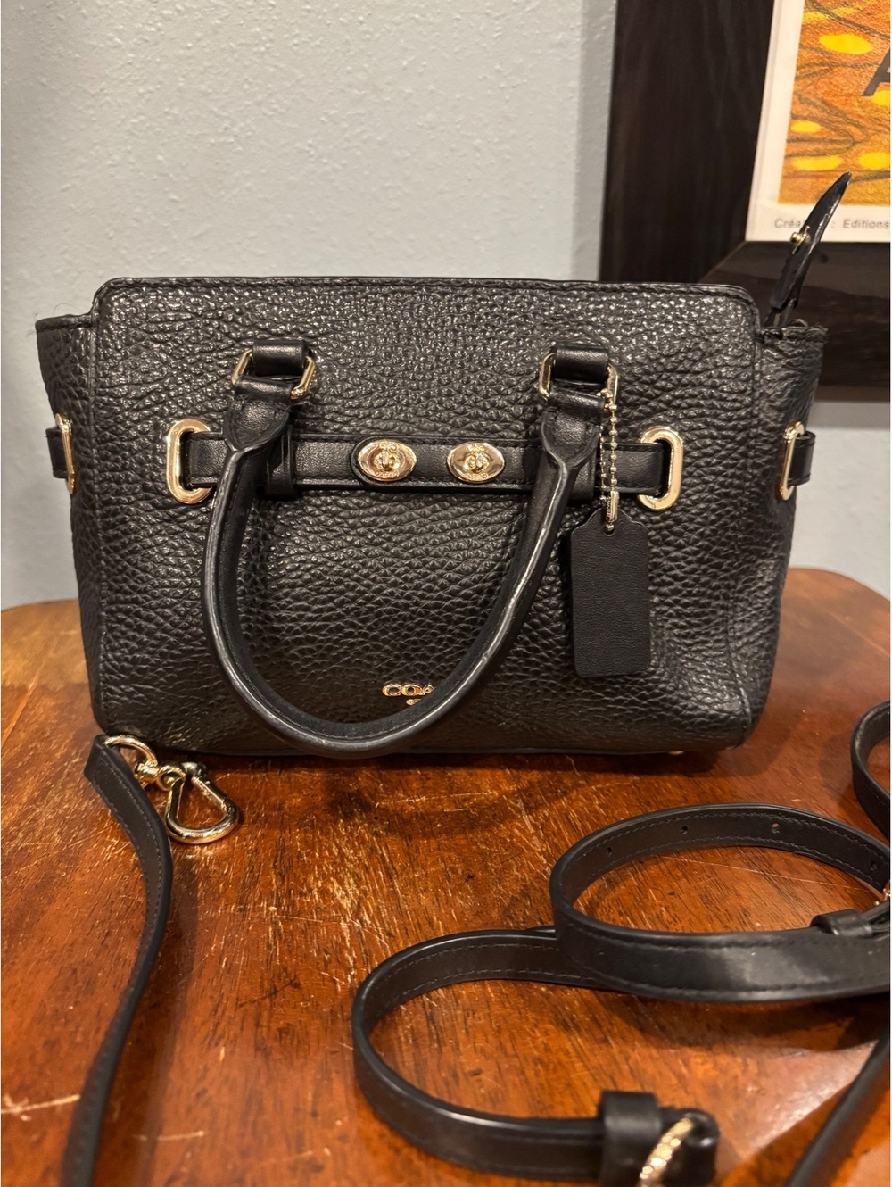 Coach Swagger Mini Black Pebbled Leather Satchel Crossbody F37635